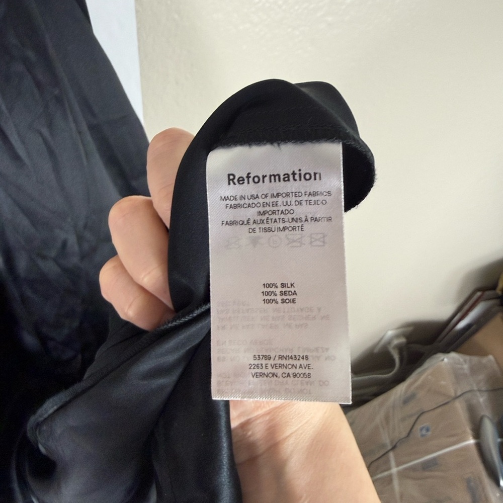 Reformation Frankie Silk Dress in Black White Rosette - Picture 10 of 13